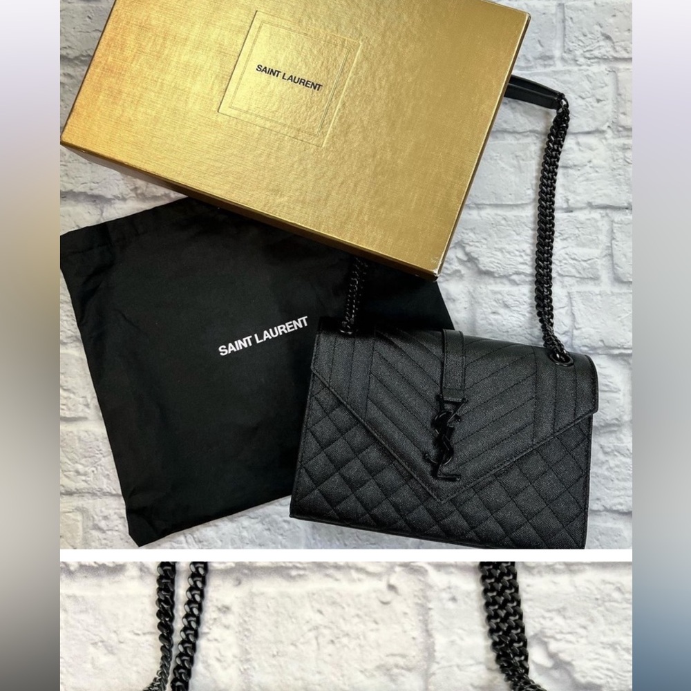 YSL MEDIUM ENVELOPE BAG BLACK ON BLACK